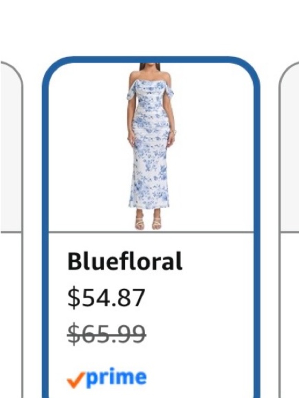 Blue Floral Off-Shoulder Midi Dress by